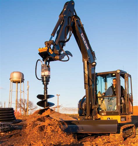 john deere mini excavator auger attachment|mini excavator with auger rental.